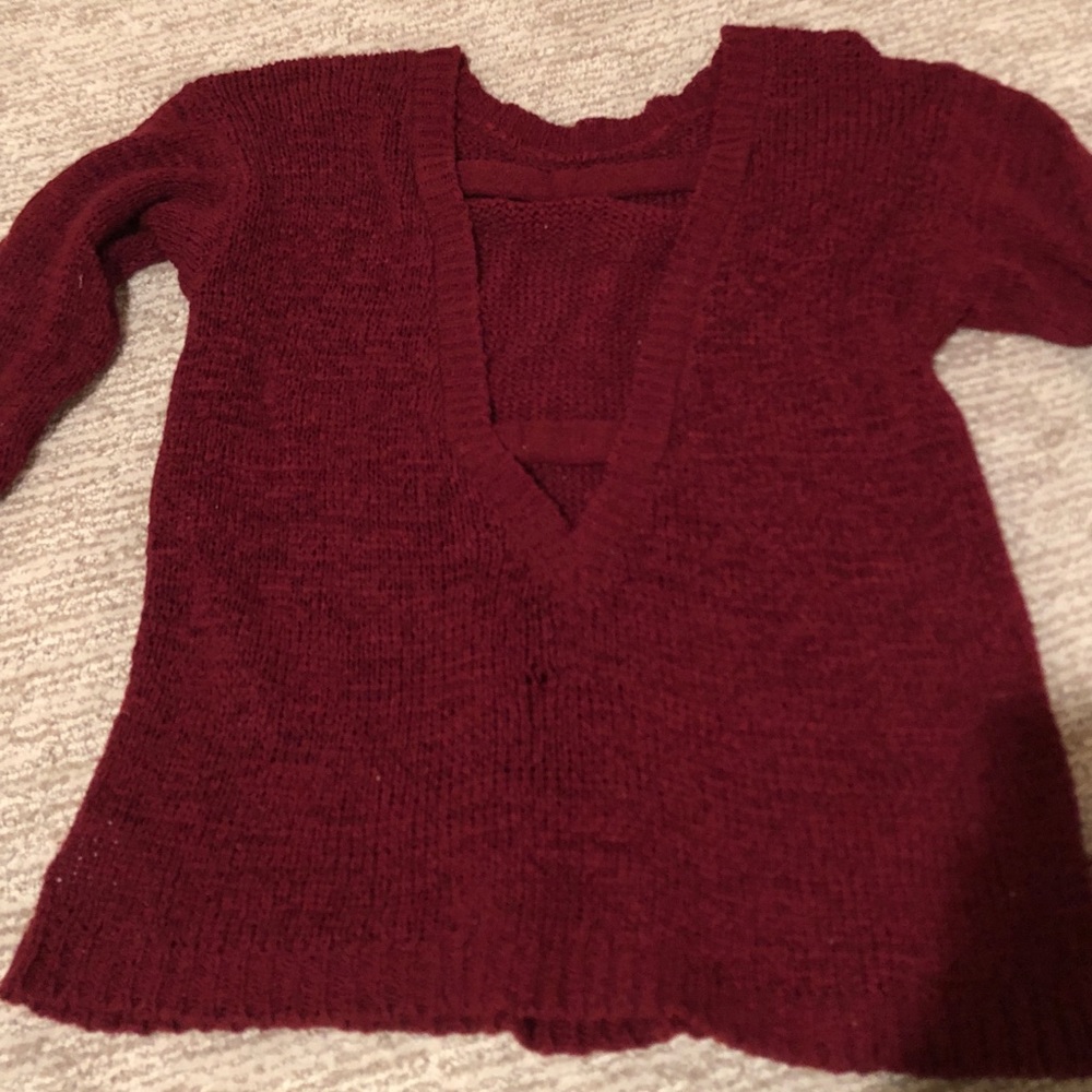 burgundy open back sweater